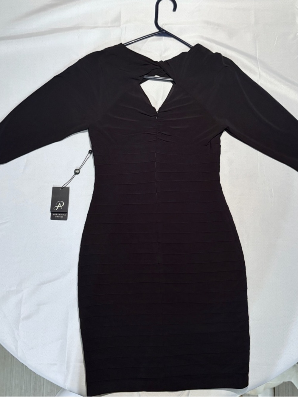 Adrianna Papell Black Keyhole Sheath Dress 3/4 Sleeve NWT - Picture 6 of 7